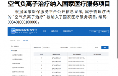 “空氣負離子治療”被納入國家醫(yī)療服務(wù)項目